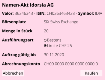 Finbit Finanzblog, der Schweizer Finanzblog für Frauen - Beispiel Kaufauftrag