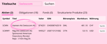 Finbit Finanzblog, der Schweizer Finanzblog für Frauen - Beispiel Titelsuche